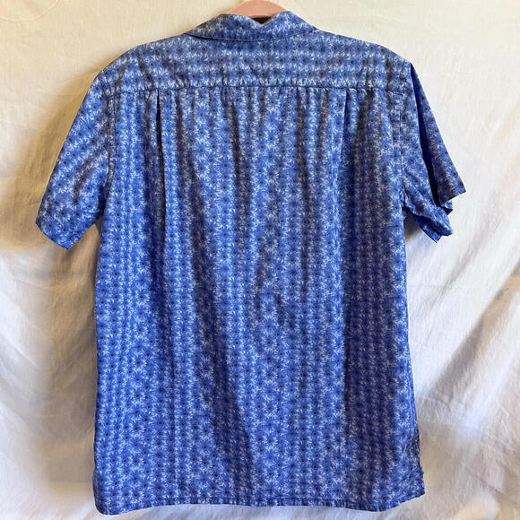 BUGATCHI Shaped Fit Button UP Short Sleeve Shirt Blue Floral Print Large - Picture 3 of 9
